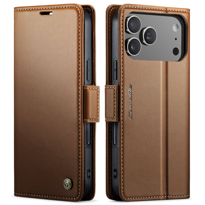 CASEME For iPhone 17 Pro Max Case  023 Series RFID Blocking Leather Wallet Stand Phone Cover