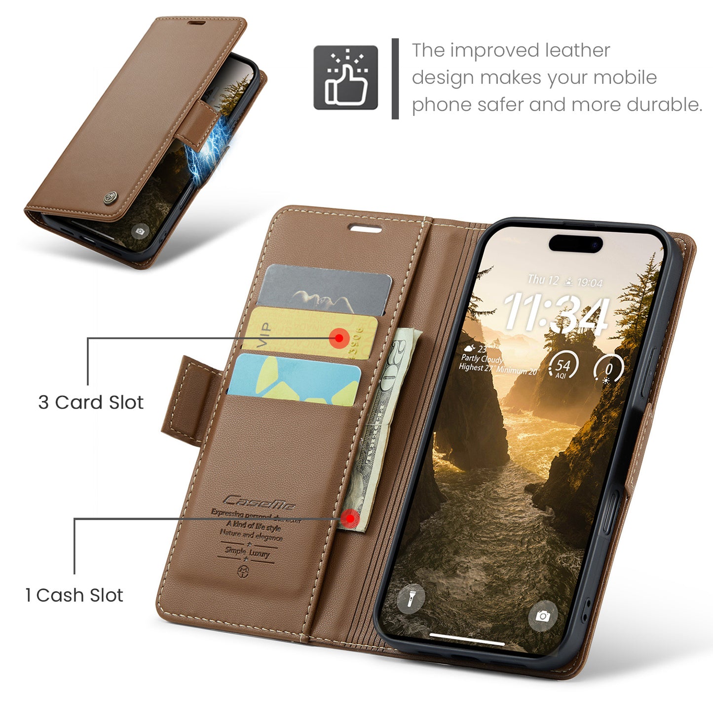 CASEME For iPhone 17 Pro Max Case  023 Series RFID Blocking Leather Wallet Stand Phone Cover