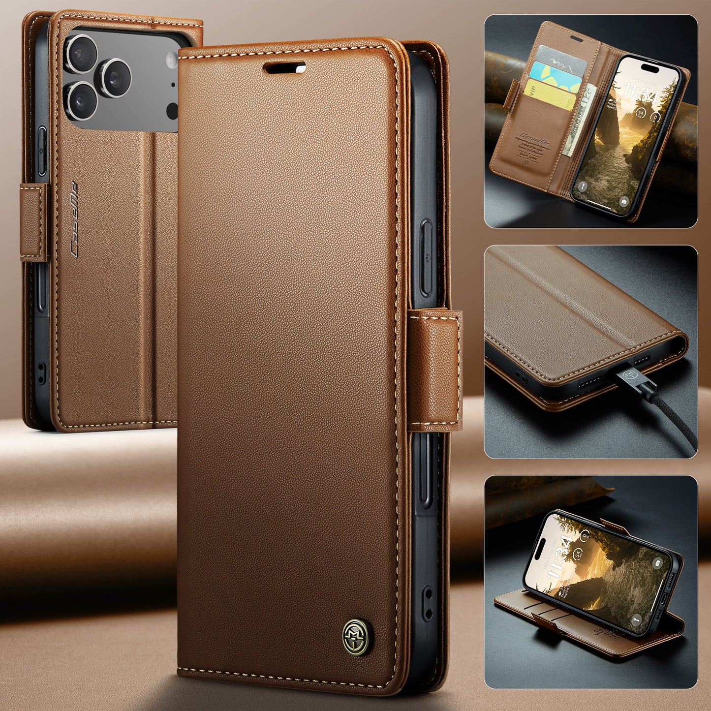 CASEME For iPhone 17 Pro Max Case  023 Series RFID Blocking Leather Wallet Stand Phone Cover