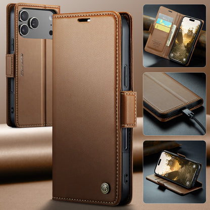 CASEME For iPhone 17 Pro Max Case  023 Series RFID Blocking Leather Wallet Stand Phone Cover