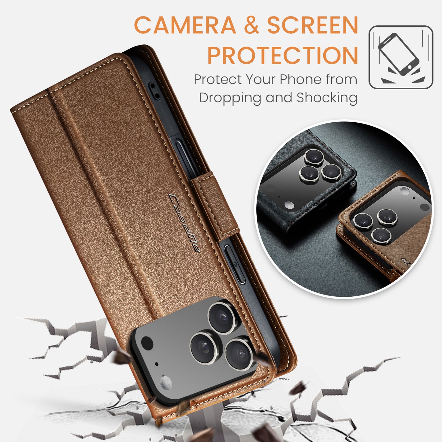 CASEME For iPhone 17 Pro Max Case  023 Series RFID Blocking Leather Wallet Stand Phone Cover
