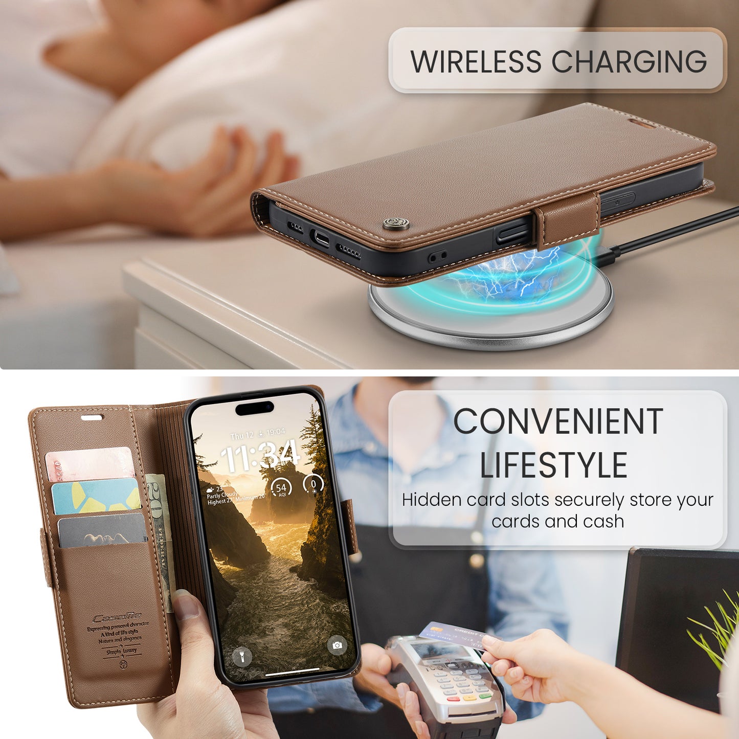 CASEME For iPhone 17 Pro Max Case  023 Series RFID Blocking Leather Wallet Stand Phone Cover