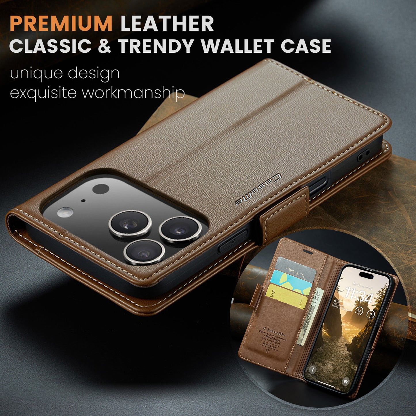 CASEME For iPhone 17 Pro Max Case  023 Series RFID Blocking Leather Wallet Stand Phone Cover