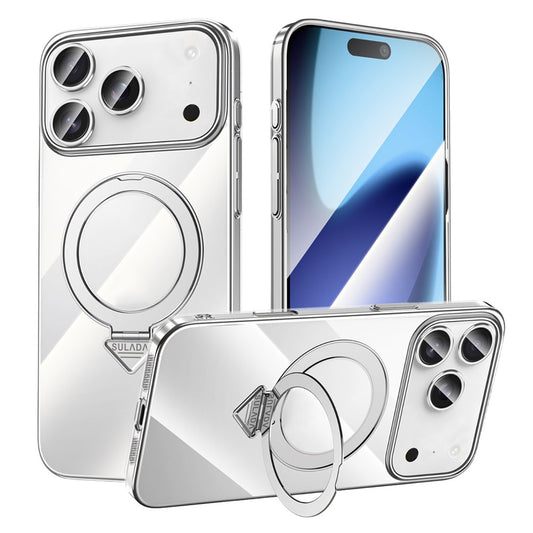 SULADA For iPhone 17 Pro Max Case Compatible with MagSafe Electroplated Foldable Kickstand Clear PC Phone Cover