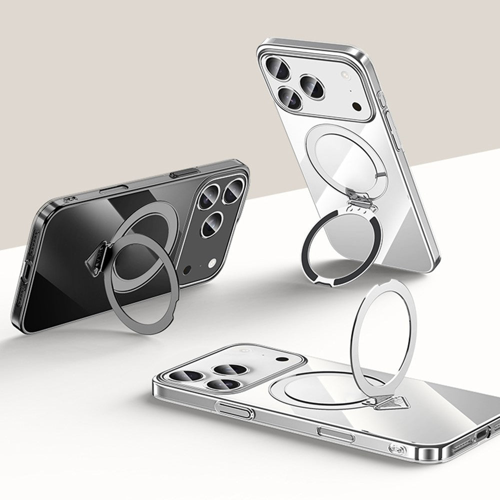 SULADA For iPhone 17 Pro Max Case Compatible with MagSafe Electroplated Foldable Kickstand Clear PC Phone Cover