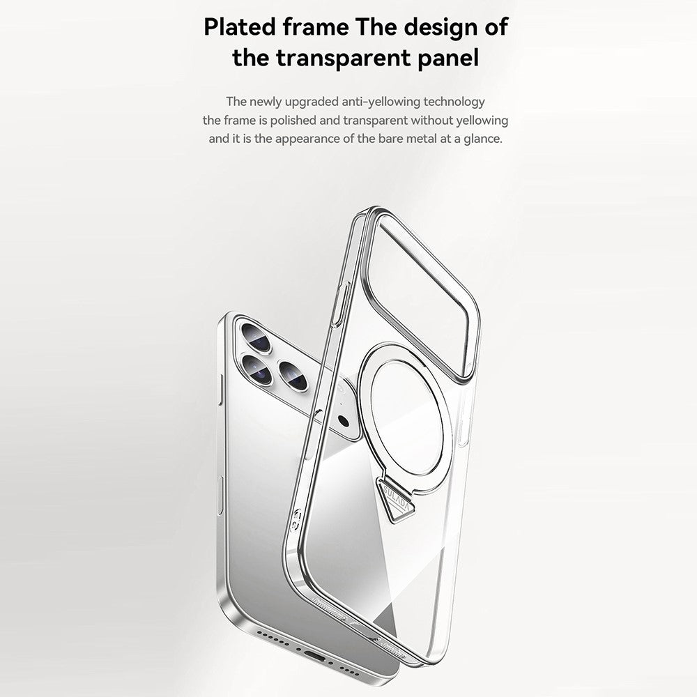 SULADA For iPhone 17 Pro Max Case Compatible with MagSafe Electroplated Foldable Kickstand Clear PC Phone Cover