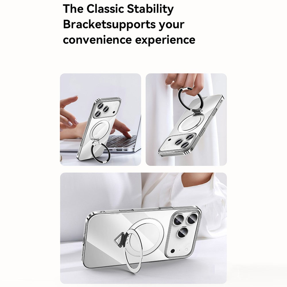 SULADA For iPhone 17 Pro Max Case Compatible with MagSafe Electroplated Foldable Kickstand Clear PC Phone Cover