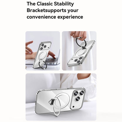 SULADA For iPhone 17 Pro Max Case Compatible with MagSafe Electroplated Foldable Kickstand Clear PC Phone Cover