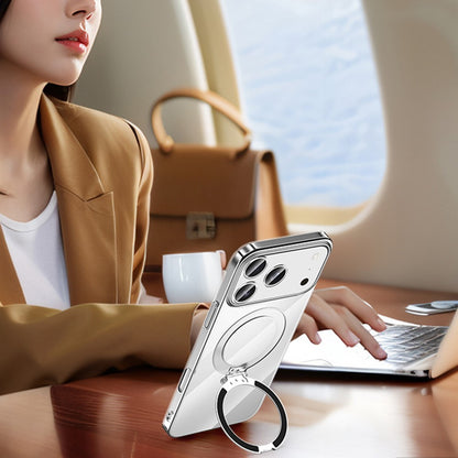 SULADA For iPhone 17 Pro Max Case Compatible with MagSafe Electroplated Foldable Kickstand Clear PC Phone Cover