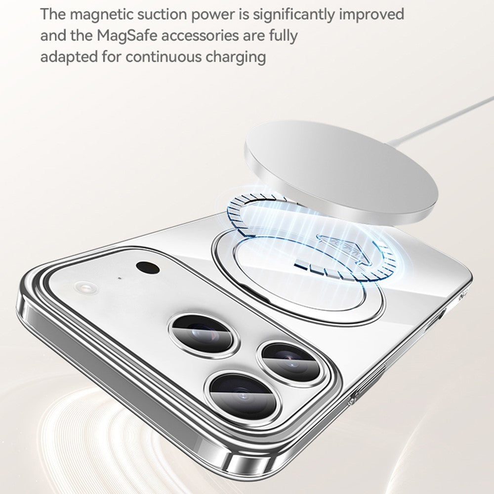 SULADA For iPhone 17 Pro Max Case Compatible with MagSafe Electroplated Foldable Kickstand Clear PC Phone Cover