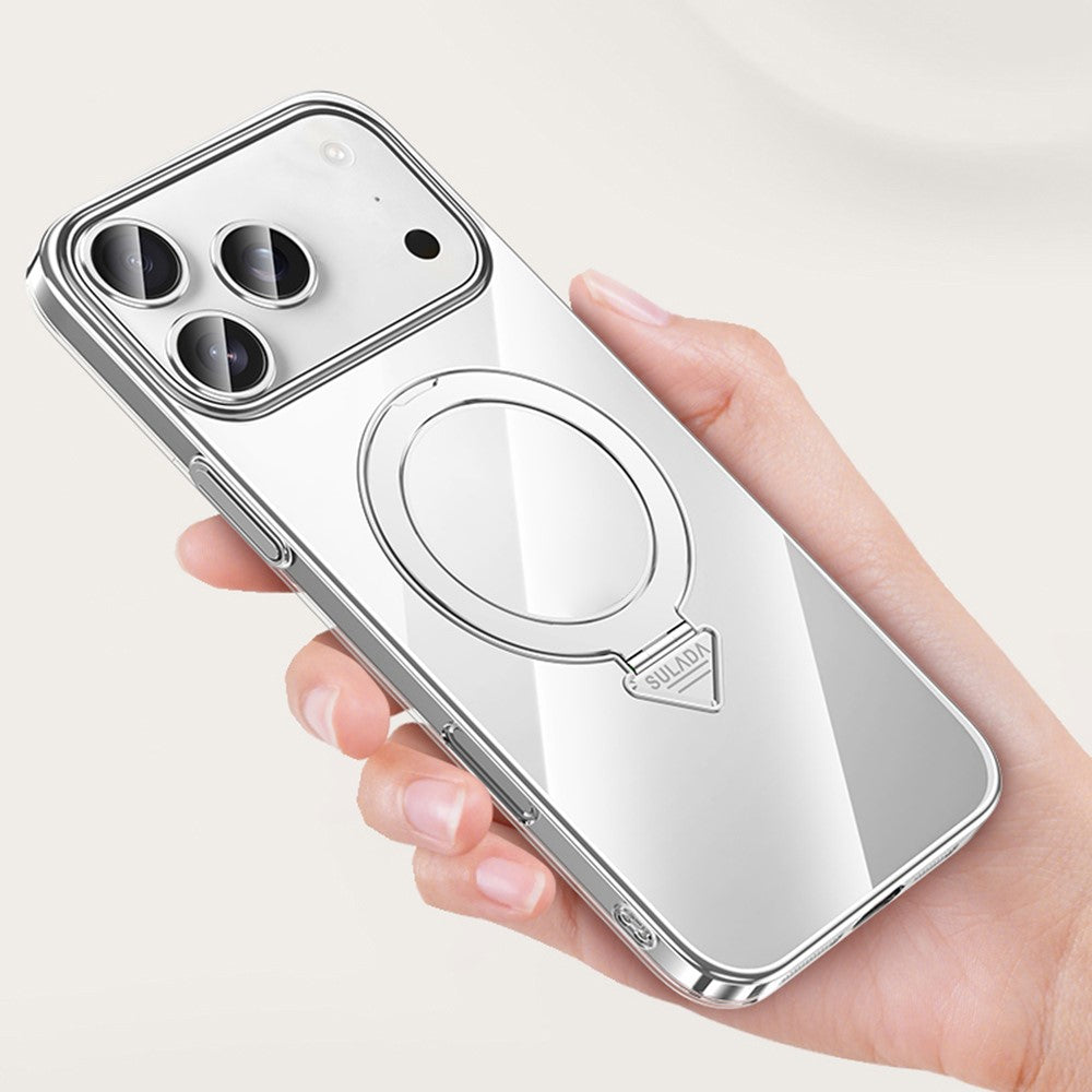 SULADA For iPhone 17 Pro Max Case Compatible with MagSafe Electroplated Foldable Kickstand Clear PC Phone Cover