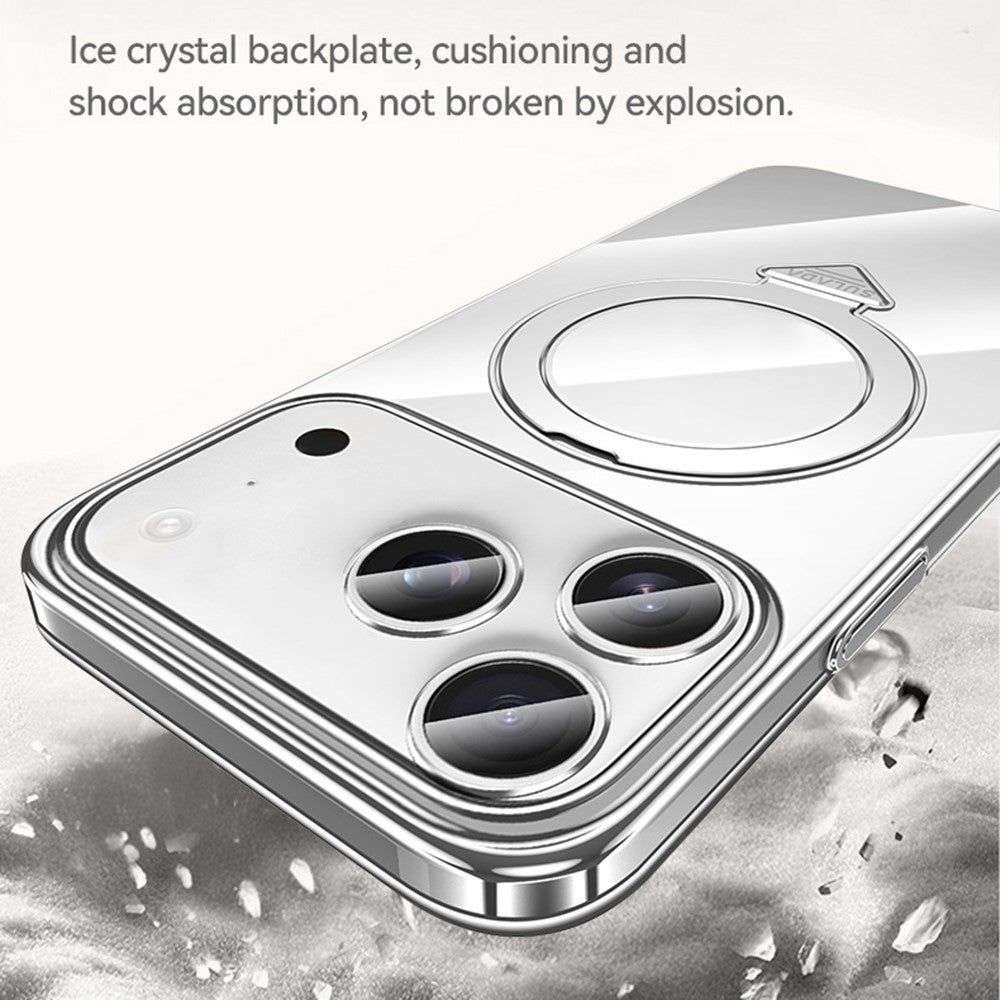 SULADA For iPhone 17 Pro Max Case Compatible with MagSafe Electroplated Foldable Kickstand Clear PC Phone Cover