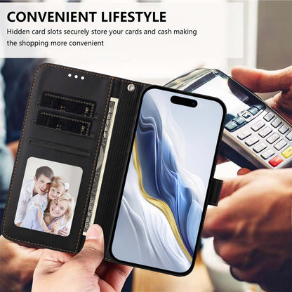 For iPhone 17e / 16e Wallet Case with Wrist Strap Love Cat Pattern Imprint Leather Phone Cover
