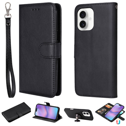 For iPhone 17 Case 2 in 1 Detachable Magnetic Leather Wallet Mobile Cover with Strap