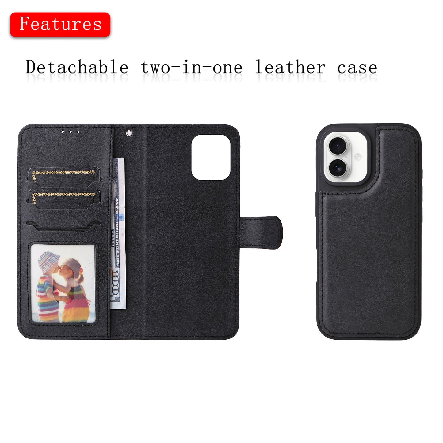 For iPhone 17 Case 2 in 1 Detachable Magnetic Leather Wallet Mobile Cover with Strap