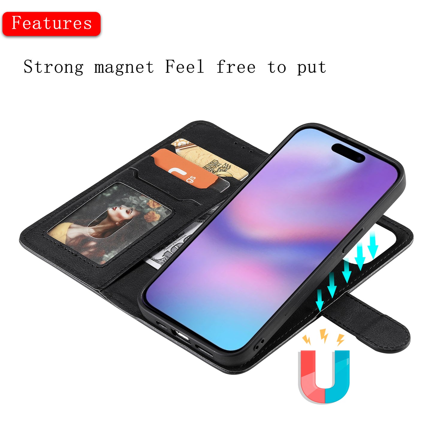 For iPhone 17 Case 2 in 1 Detachable Magnetic Leather Wallet Mobile Cover with Strap