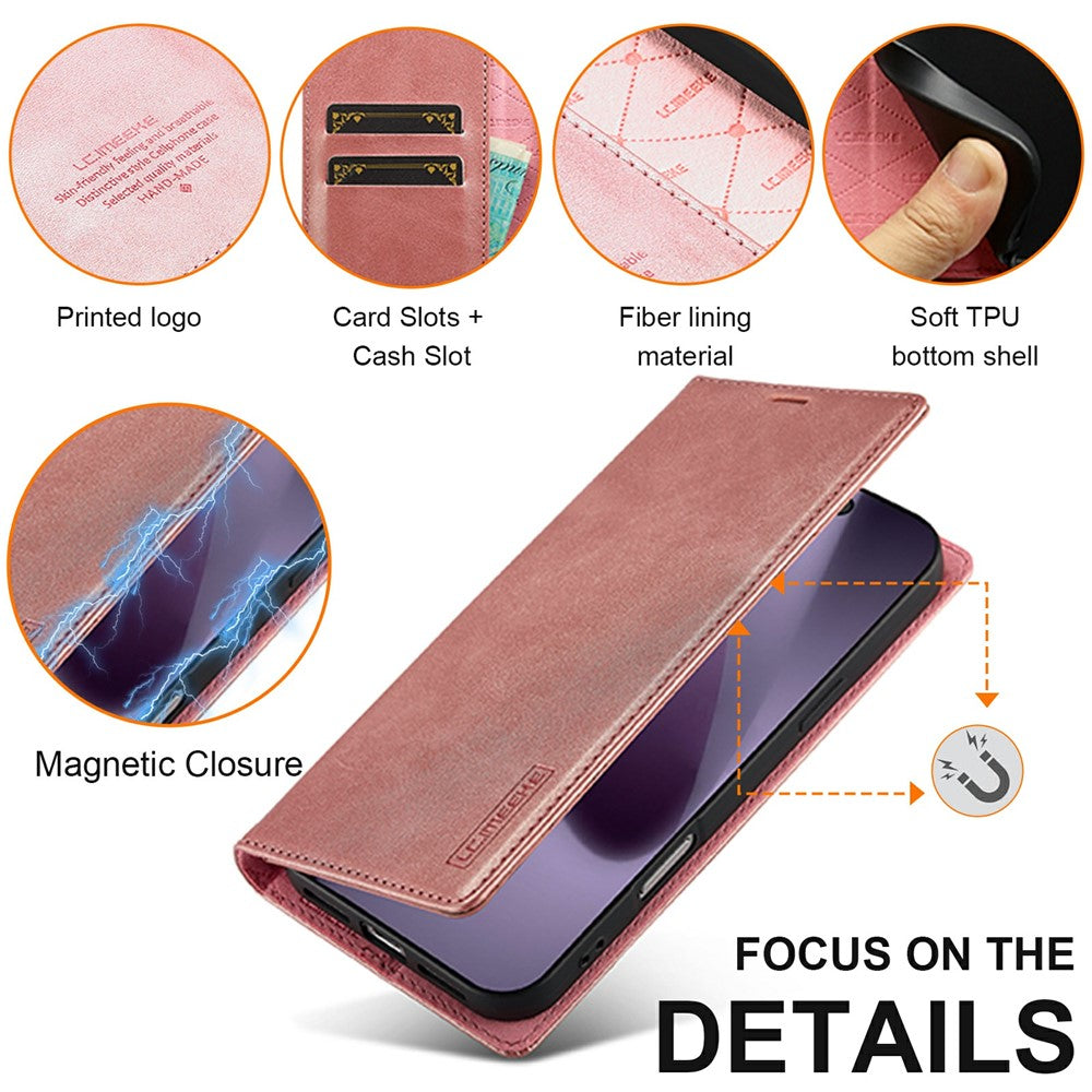 LC.IMEEKE For iPhone 17 Pro Case Wallet Microfiber Leather Phone Cover