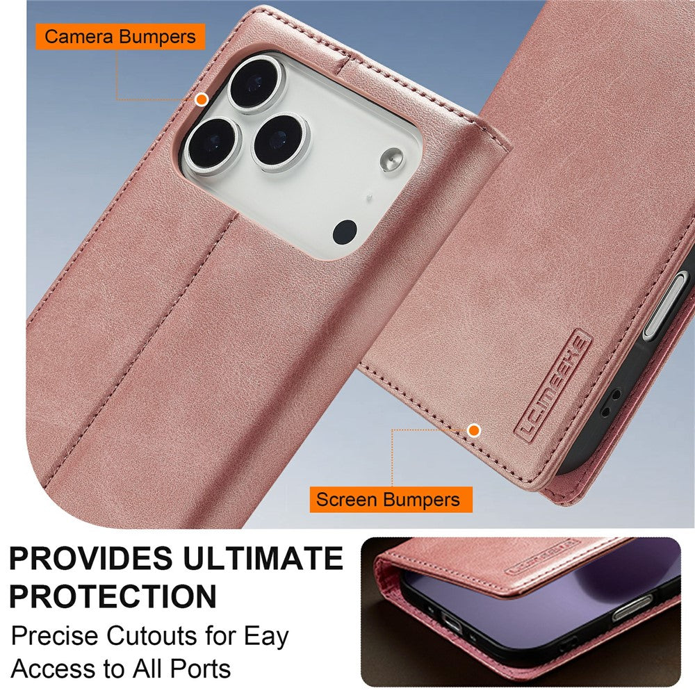 LC.IMEEKE For iPhone 17 Pro Case Wallet Microfiber Leather Phone Cover
