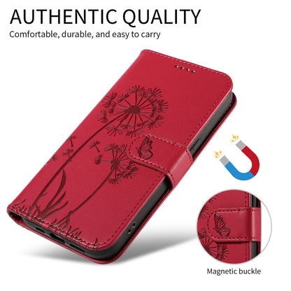 For iPhone 17e / 16e Leather Wallet Case with Strap Dandelion Imprint Phone Stand Cover