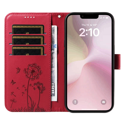 For iPhone 17e / 16e Leather Wallet Case with Strap Dandelion Imprint Phone Stand Cover