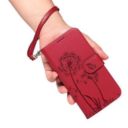 For iPhone 17e / 16e Leather Wallet Case with Strap Dandelion Imprint Phone Stand Cover