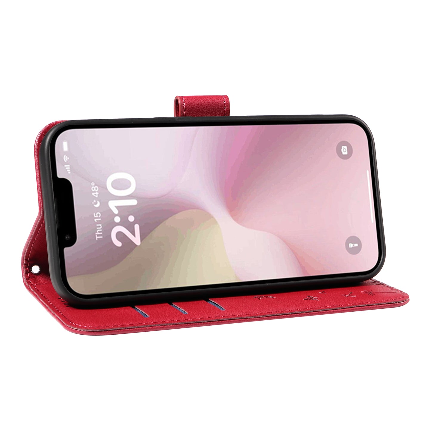 For iPhone 17e / 16e Leather Wallet Case with Strap Dandelion Imprint Phone Stand Cover
