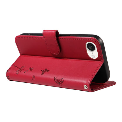 For iPhone 17e / 16e Leather Wallet Case with Strap Dandelion Imprint Phone Stand Cover
