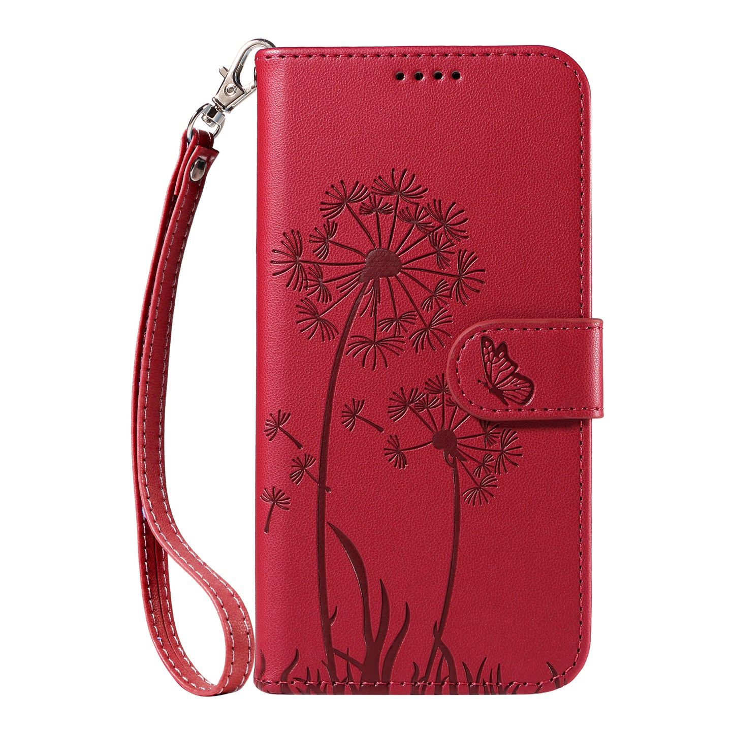 For iPhone 17e / 16e Leather Wallet Case with Strap Dandelion Imprint Phone Stand Cover