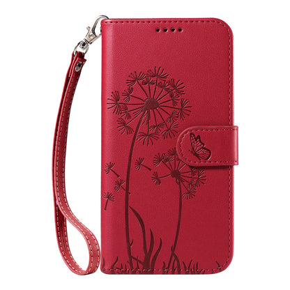 For iPhone 17e / 16e Leather Wallet Case with Strap Dandelion Imprint Phone Stand Cover