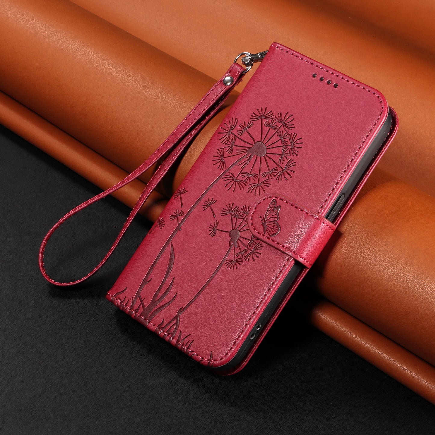 For iPhone 17e / 16e Leather Wallet Case with Strap Dandelion Imprint Phone Stand Cover