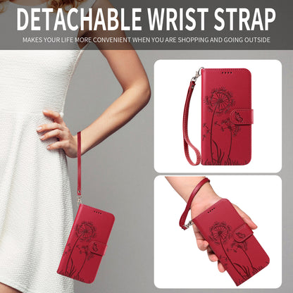 For iPhone 17e / 16e Leather Wallet Case with Strap Dandelion Imprint Phone Stand Cover