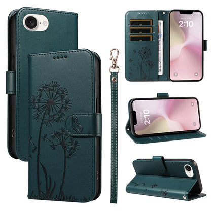 For iPhone 17e / 16e Leather Wallet Case with Strap Dandelion Imprint Phone Stand Cover
