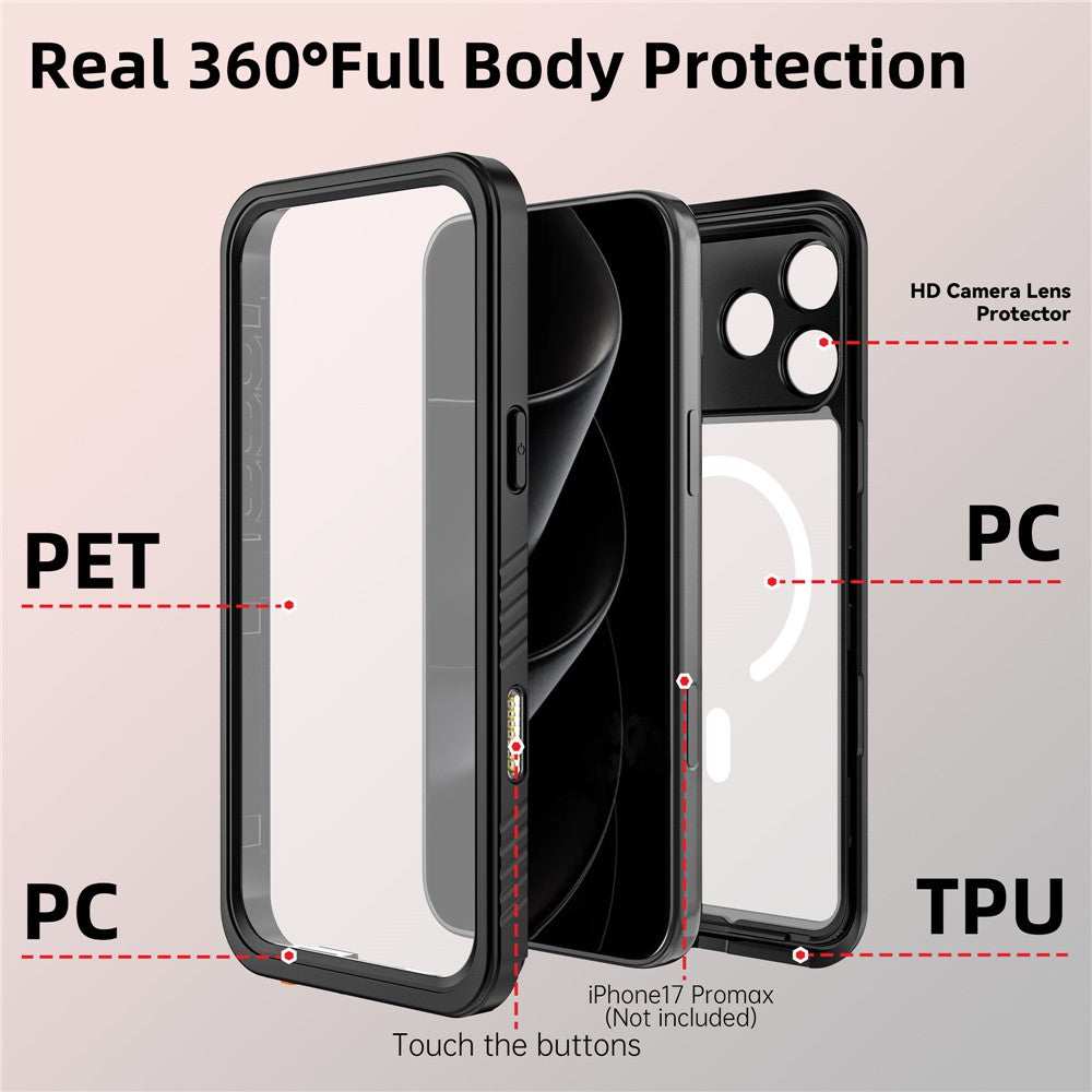 REDPEPPER FS / FM Series For iPhone 17 Pro Max Clear Case Compatible with MagSafe PC TPU PET IP68 Waterproof Phone Cover