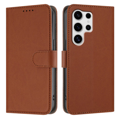For Samsung Galaxy S25 Ultra Leather Case Solid Color Phone Cover with Wallet