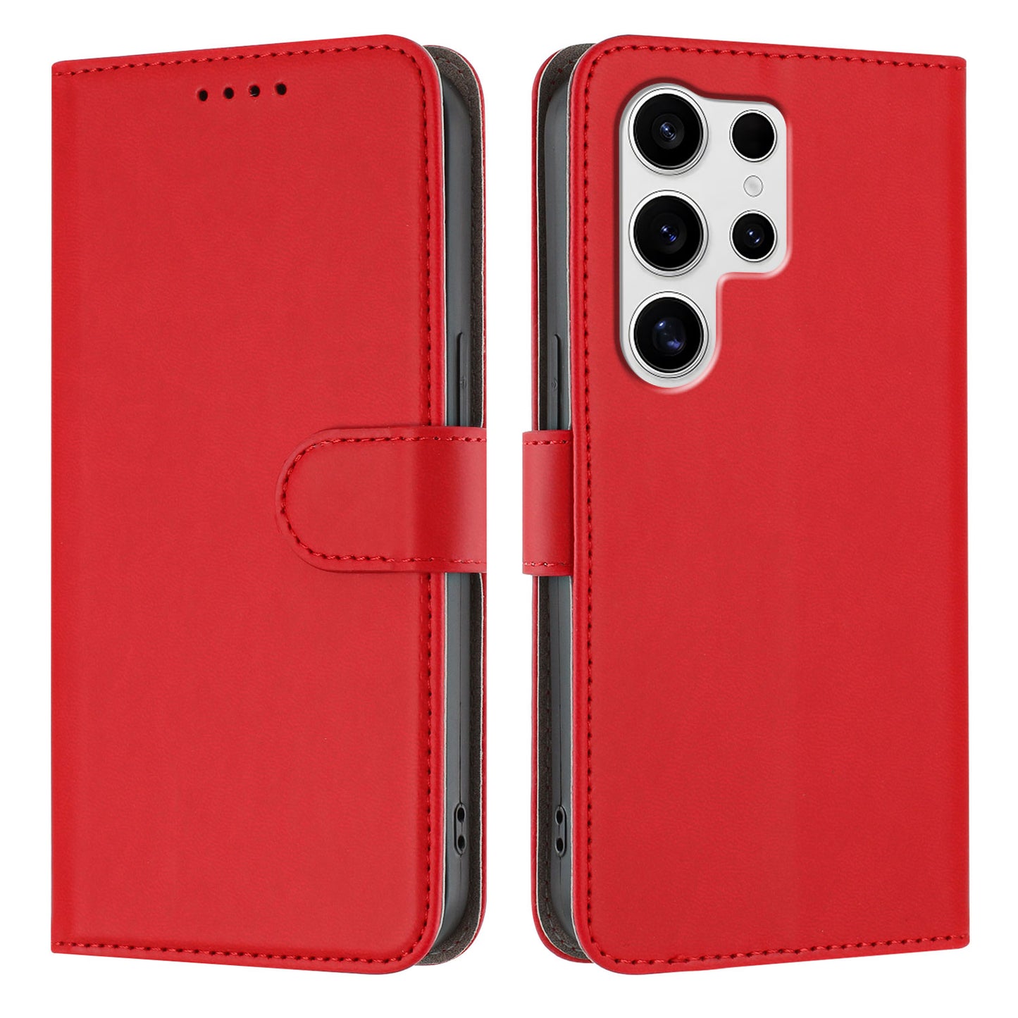For Samsung Galaxy S25 Ultra Leather Case Solid Color Phone Cover with Wallet