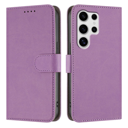 For Samsung Galaxy S25 Ultra Leather Case Solid Color Phone Cover with Wallet