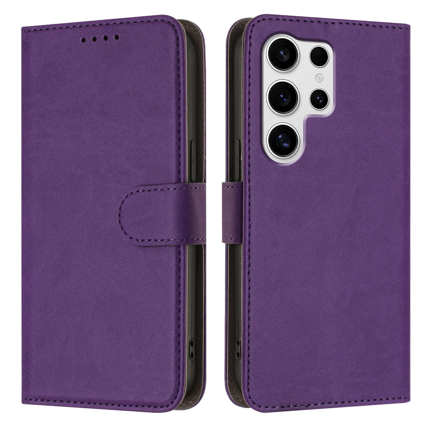For Samsung Galaxy S25 Ultra Leather Case Solid Color Phone Cover with Wallet