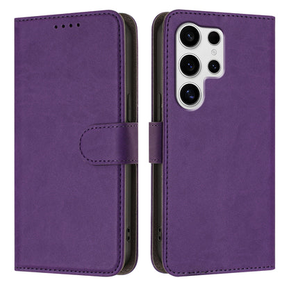 For Samsung Galaxy S25 Ultra Leather Case Solid Color Phone Cover with Wallet