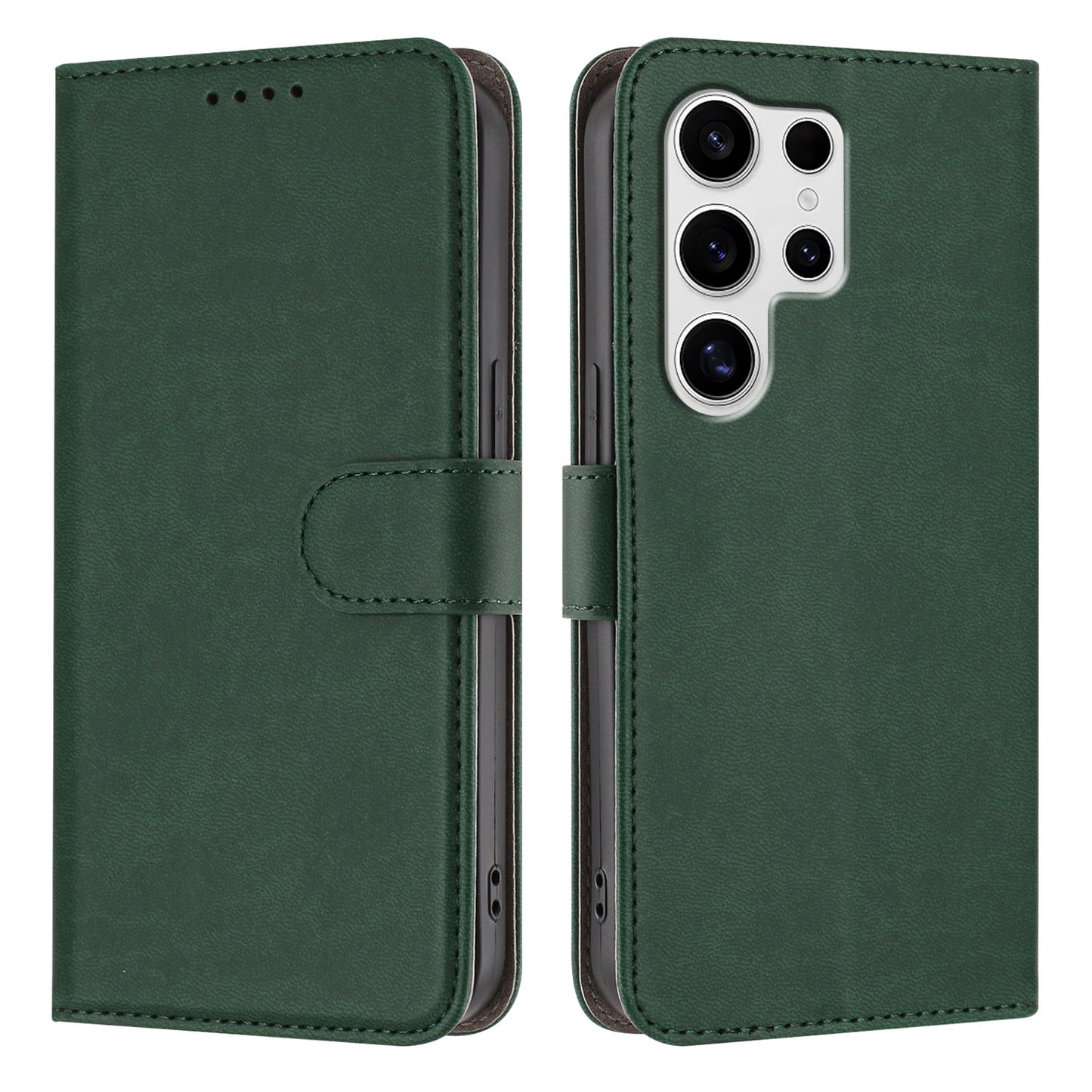 For Samsung Galaxy S25 Ultra Leather Case Solid Color Phone Cover with Wallet