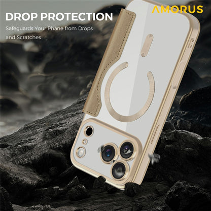 AMORUS For iPhone 17 Pro Case Compatible with MagSafe RFID Blocking Card Holder Leather Phone Cover