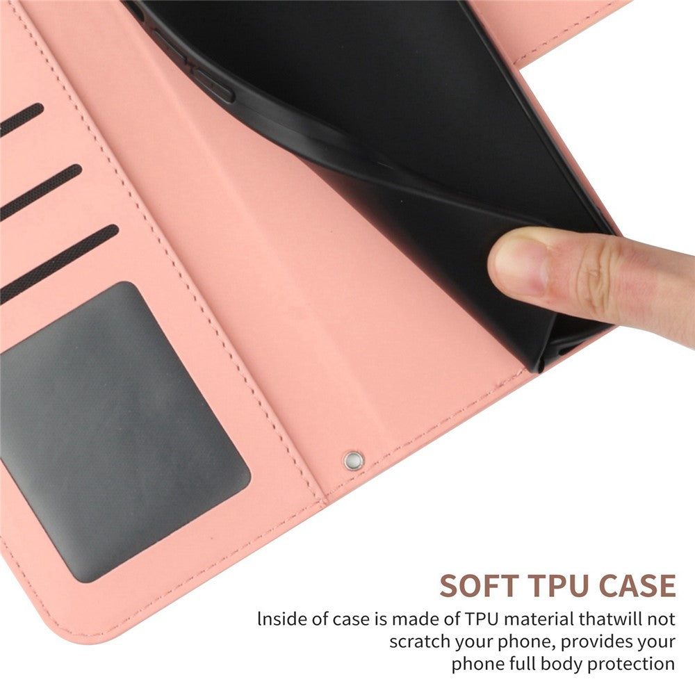 For iPhone 14 Pro Max HT04 Shockproof Phone Case Imprinted Sunflower Skin-touch PU Leather Stand Wallet Cover Protector with Shoulder Strap