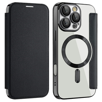 AMORUS For iPhone 16 Pro Case Compatible with MagSafe RFID Blocking Card Holder Leather Phone Cover