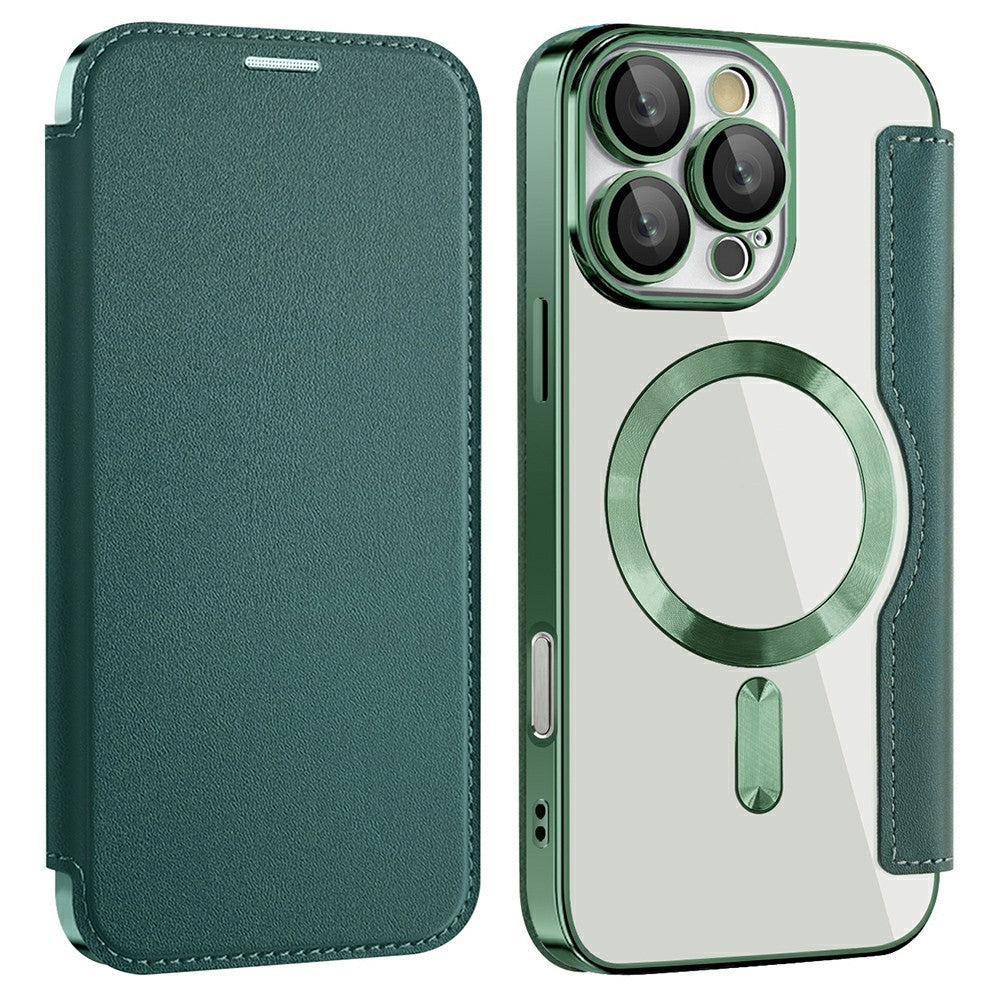 AMORUS For iPhone 16 Pro Case Compatible with MagSafe RFID Blocking Card Holder Leather Phone Cover