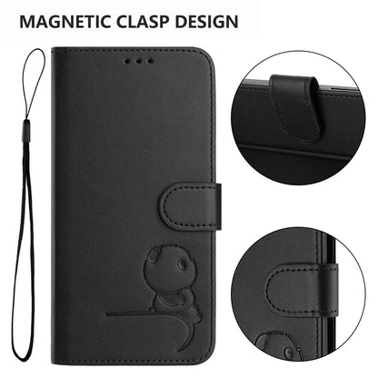 For iPhone 17e / 16e Case Panda Imprint RFID Blocking Wallet Leather Phone Cover with Wrist Strap