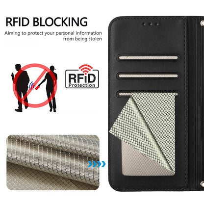 For iPhone 17e / 16e Case Panda Imprint RFID Blocking Wallet Leather Phone Cover with Wrist Strap