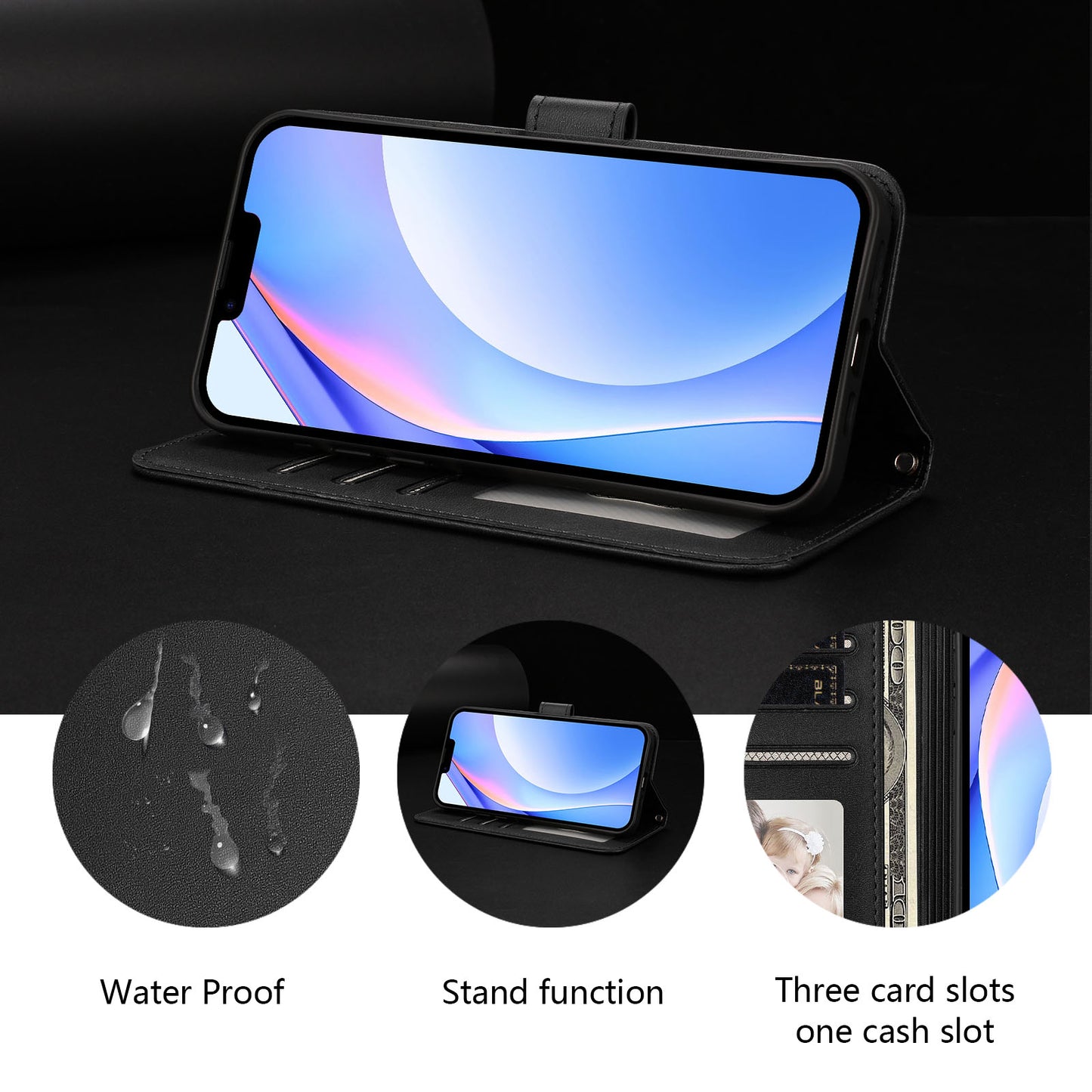 For iPhone 17e / 16e Case Panda Imprint RFID Blocking Wallet Leather Phone Cover with Wrist Strap