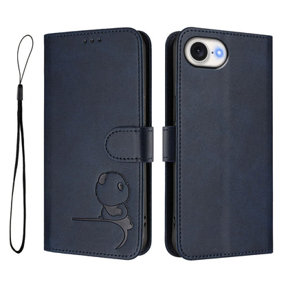 For iPhone 17e / 16e Case Panda Imprint RFID Blocking Wallet Leather Phone Cover with Wrist Strap