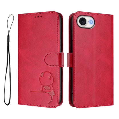 For iPhone 17e / 16e Case Panda Imprint RFID Blocking Wallet Leather Phone Cover with Wrist Strap