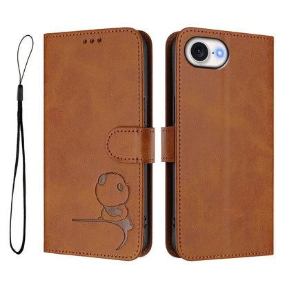 For iPhone 17e / 16e Case Panda Imprint RFID Blocking Wallet Leather Phone Cover with Wrist Strap