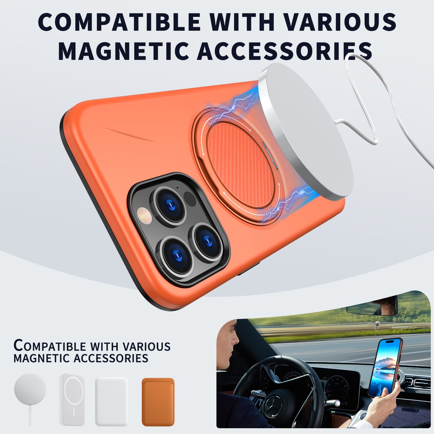 For iPhone 15 Pro Magnetic Case Rotating Kickstand TPU + PC Phone Cover